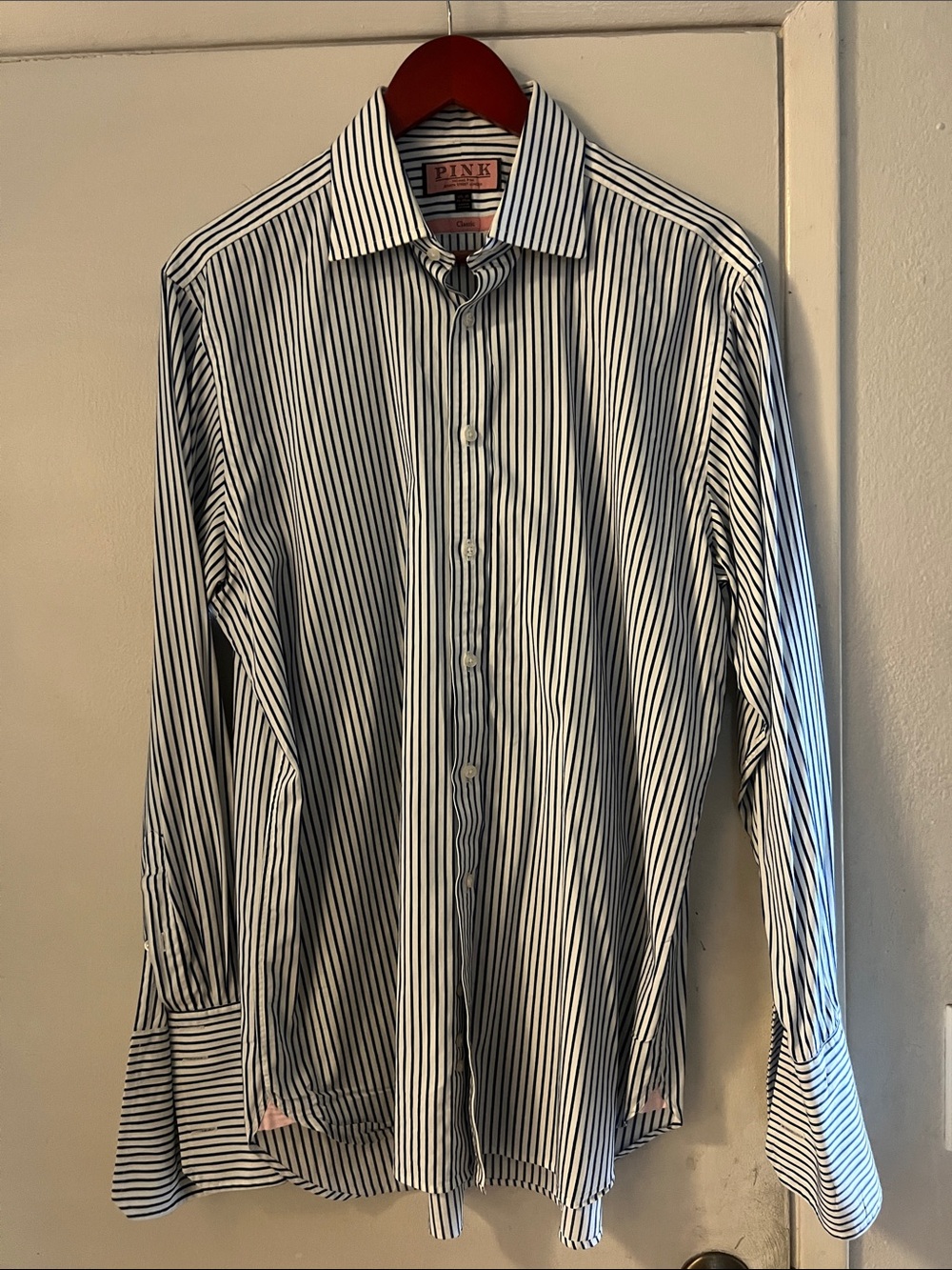 Thomas Pink,  Men's Blue Striped Dress Shirt, 16.5